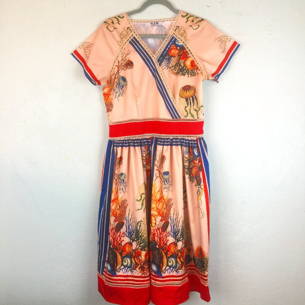 H.J.W Huang Jin Wu Dress Sea Shells Novelty Print